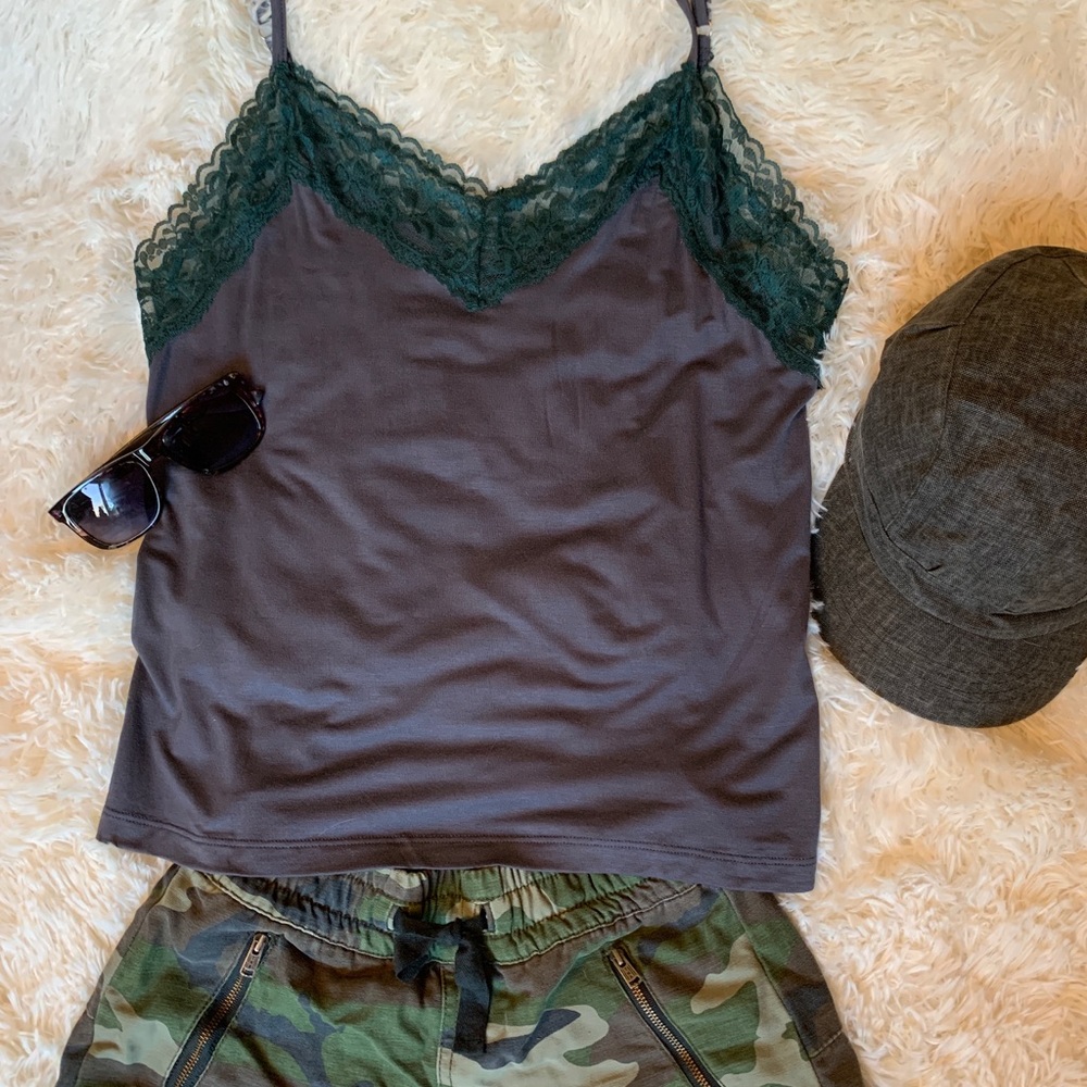 Green Lace On Gray Tank - Picture 2 of 7